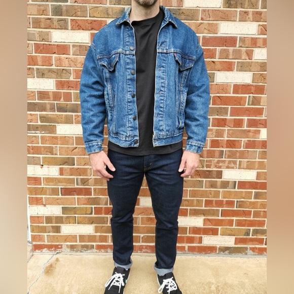 Vintage 90s Levi’s denim jacket Buffalo plaid lining and Harley Davidson… - Picture 6 of 11